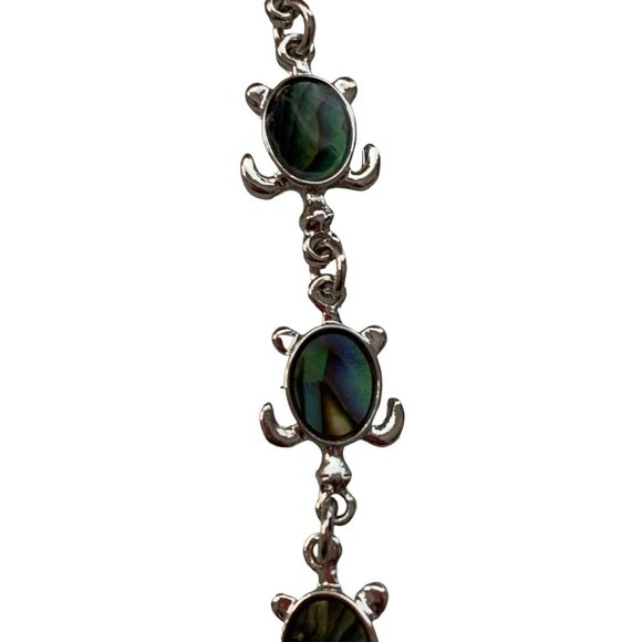 Turtle Bracelet Chain Link Adj C-Clasp Sea Turtle ABALONE Shell Swirl Jewelry - Picture 2 of 6